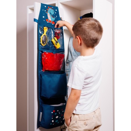 Pockets in the kindergarten "Dinosaur", for a children's locker, 83x24 cm, blue-7
