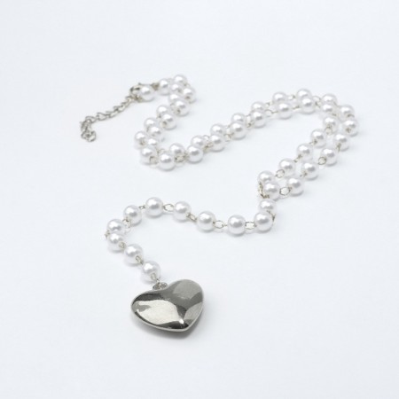 Piece with pearls "Heart" mini, color silver, 40cm-1