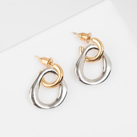 Earrings Metal "Chain" semicircle, link, color gold with silver-1