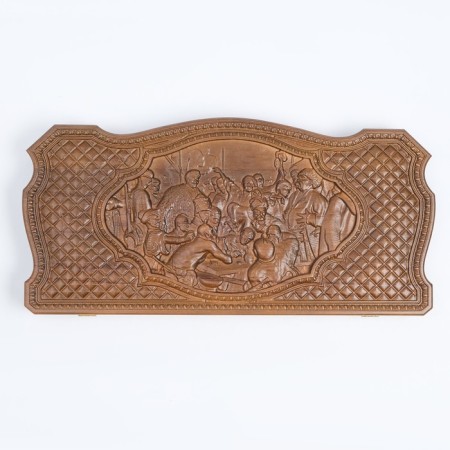 Carved backgammon "Cossacks", from an array of Buk, Patina, 58 x 56 cm-3