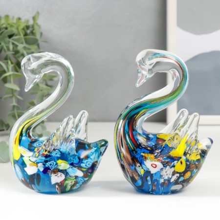 Souvenir glass "Swans Kaleidoscope" under the Muranian glass set 2 pcs 11.5x8 cm-5
