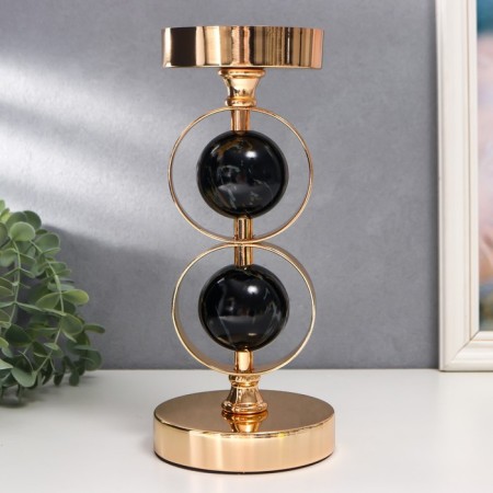 Summary Metal for 1 candle "Two black marble balls in the field" Gold 27x12x12 cm-3
