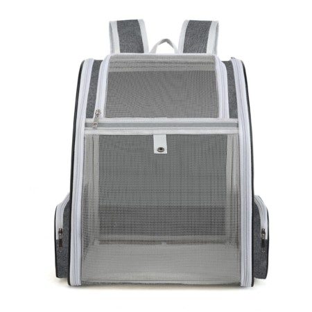 A backpack-carrier for cats and dogs, oxford+grid, 32 x 28 x 40 cm, gray-1