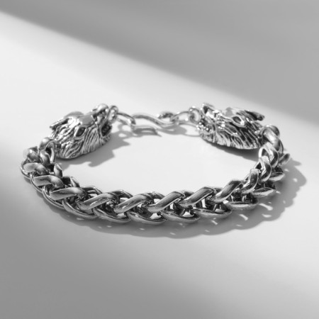 Male Bracelet "Brutal" wolves, color black silver, 22 cm-1