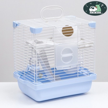 The cage for rodents is equipped, 27 x 19 x 28 cm, blue