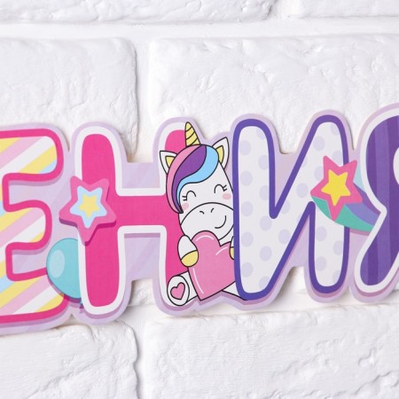 Girlyanda meter narrow “Happy Birthday”, unicorn, length 160 cm-3