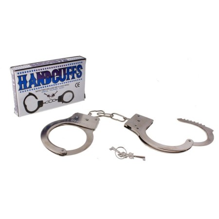 Metal handcuffs, in a box