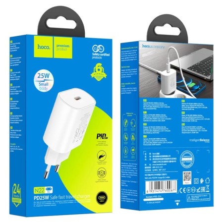 Network charger Hoco N22, 1 Type-C, 25 W, PD + Qc, White-6