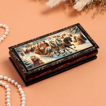 Casket "Troika", black, 8.5 × 17 cm, lacquer miniature