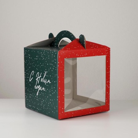 Confectionery box with a window, a chest, "New Year!" 20 x 20 x 20 cm, new year-1