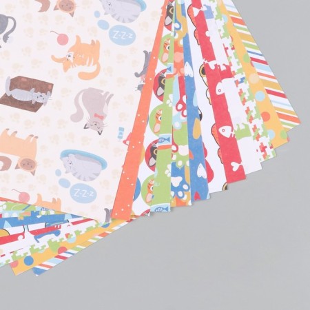 A set of scrapbooking paper 12 sheets 12 designs "Funny cats" 160 grams 15.2x15.2 cm-1