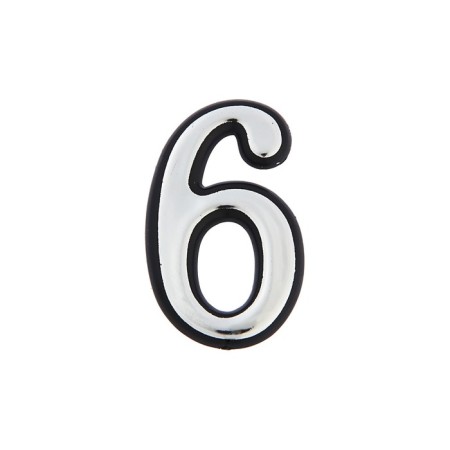 Door number "6", plastic, chromium color