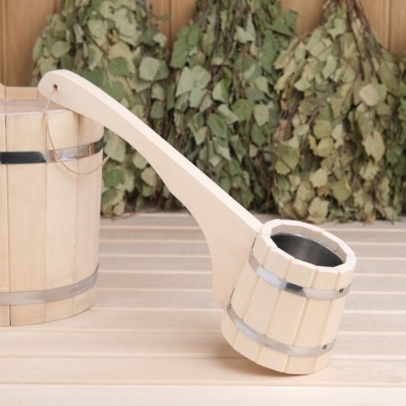 Bath bucket from linden 0.5l, 42 cm, stainless insert, with a horizontal handle, "benpan"-1