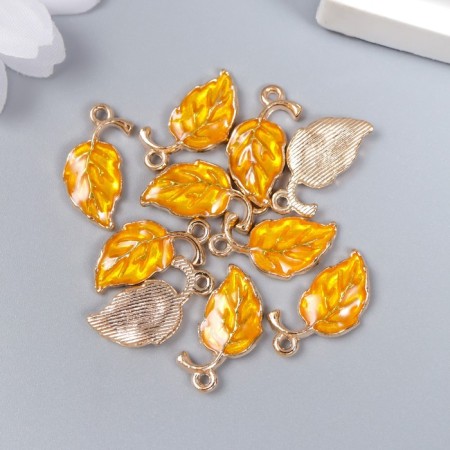 Decor for creativity metal, enamel "Leaf with a branch" Orange 0.8x2 cm-2