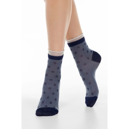 Women's socks with a decorative transparent grid CONTE ELEGANT CLASSIC, size 23, jeans color