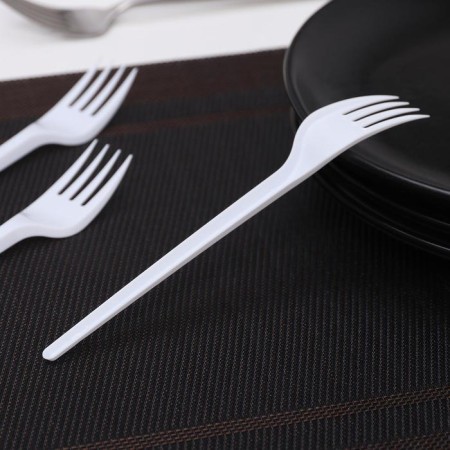 Set of plastic disposable forks, 16.5 cm (± 1 cm), 12 pcs, white color-1