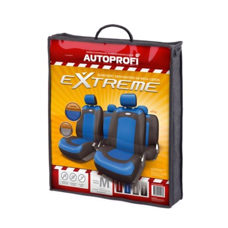Autoshekhli university Autoprofi Extreme, XTR-803 BK/BL (M), velor+mesh fabric, set of 8 objects, black/blue color-1