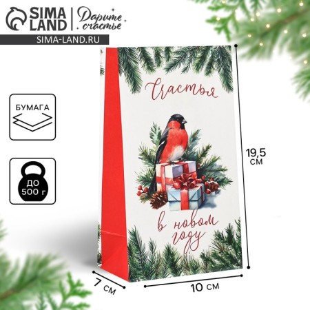 A package without handles "Happiness in the New Year", bullfinchy 10 x 19.5 x 7 cm, New Year
