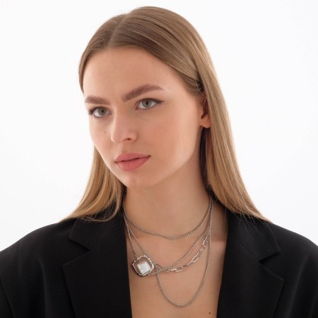 Beads "Chain" Pearl in a cut, white color in silver, 55 cm-2