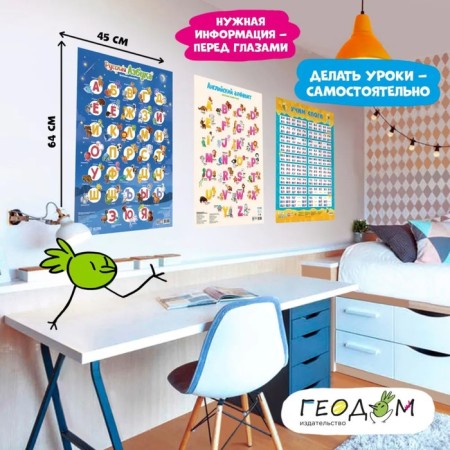 A set of teaching posters “Learning syllables, English alphabet, funny animals, Russian alphabet”-4
