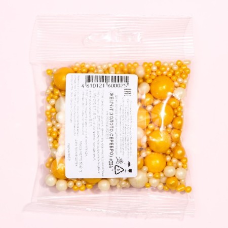 Confectionery sprinkling with a soft center "Pearls", white-gold, 50 g-3