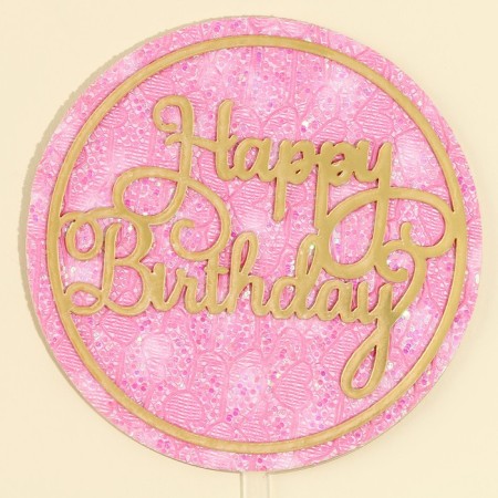 Topper "Happy Birthday" with sparkles, pink color-2