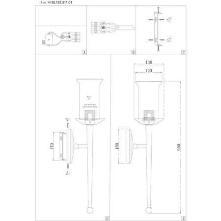 Wall lamp EVOLUCE. SL122.311.01. Ancora. 1x60 W, E27, 18x50 cm, brown color-3