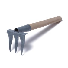 Small straight rakes, 3 twisted teeth, length 40 cm, metal, wooden handle
