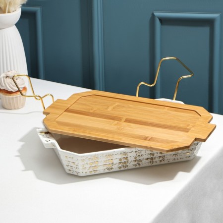 Marmite of heat -resistant ceramics rectangular, 2 l, 41 × 22.5 × 13 cm, white color-1