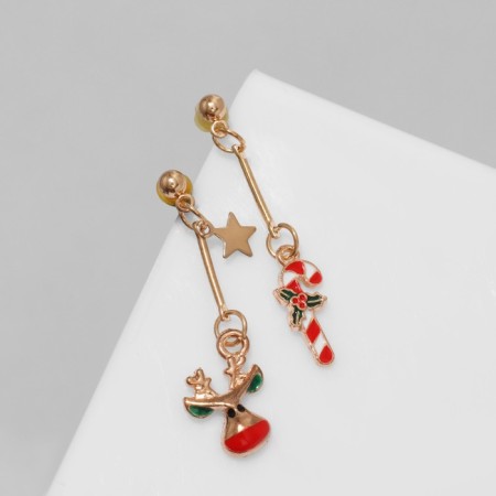 Earrings "Deer and Lollipop" hanging, red-green color in gold-4