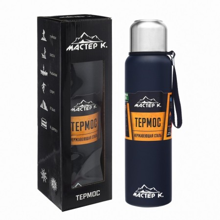 Thermos, 1 l, the journey "Master K.", with a circle, retains heat 24 hours, with sieve