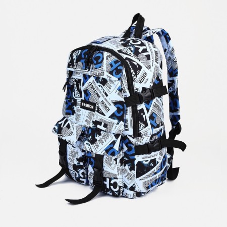 Young backpack from textiles on lightning, 3 pockets, blue color-2
