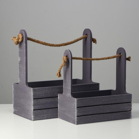 Набор кашпо деревянных 2 в 1 (25.5×15×30; 20×12×23) "Прованс", серый графит-1