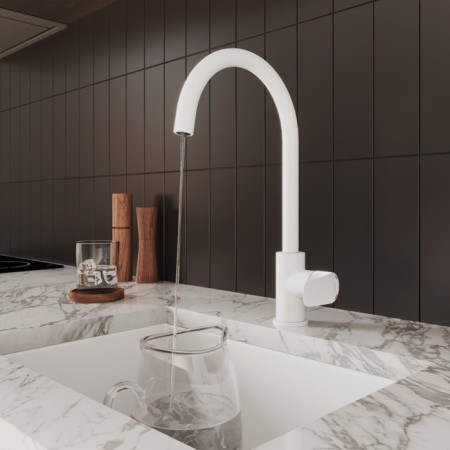 MILARDO RORA RORWTFJM05 kitchen mixer, pour 203 mm, filtered water valve, white matte-2