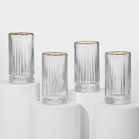 A set of glass glasses Elysia, 445 ml, 4 pcs, with a golden border