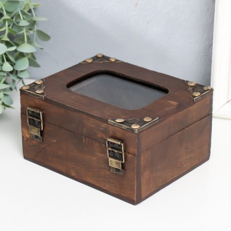 Casket wood, glass "Edwig" chest with rivets, brown 16x13x8.5 cm-3
