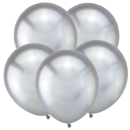 Latex ball 12 ", mirror, chrome, set 50 pcs., Silver