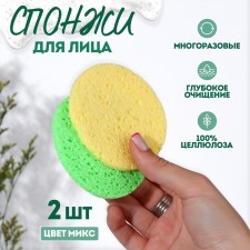 Washing sponge, round, 2 pcs, color mix