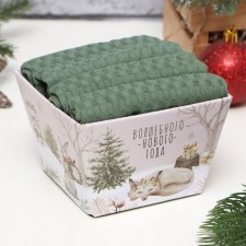 New Year. A set of kitchen towels of the share, Khaki color, 35x60 cm - 4pcs, 100% HL, waffle 220 g/m2