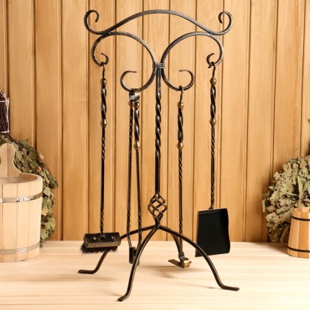 Kaminnaya set KN-6-2 forged, color of bronze, 4 objects: poker, forceps, scoop, panicle
