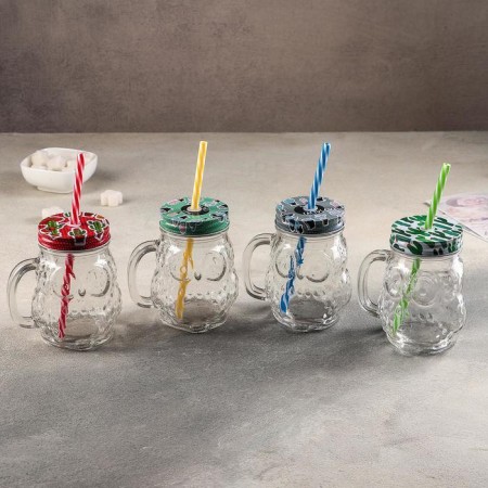 Glass jar with a lid and tube "owl", 470 ml, 10 × 11.5 × 12.5 cm, color mix-5