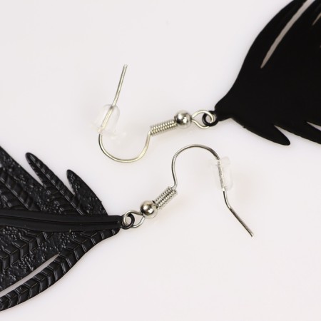Earrings Metal "Fern" leaflet color black-1