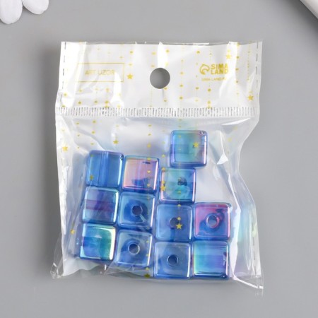 Busina for creativity plastic "Cube. Transparent mother of pearl" blue 1.4x1.4x1.4 cm-3