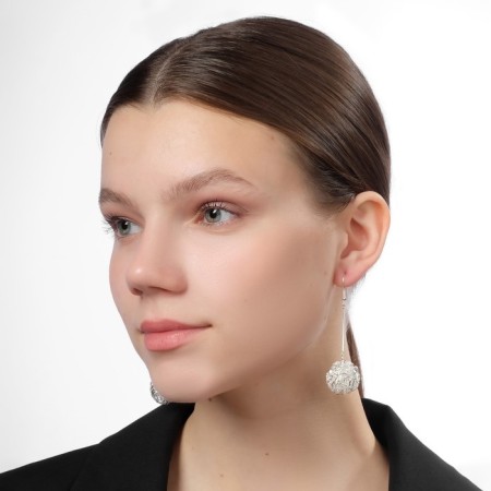 Earrings hanging "ball" interweaving, color light silver, 6.5 cm-5