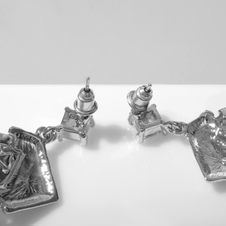 Hanging earrings with rhinestones "Circus" ice floes, white color in silver, 7 cm-2