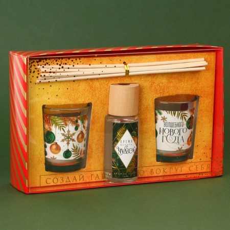 Candles in a glass with aromadiffusor New Year's “Magic New Year”, set, candles 2 pcs., Aromadiffusor 1 pc., Aroma pine-11