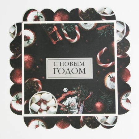 Box for confectionery with PVC lid "Red", 21 x 21x 3 cm, New Year-3