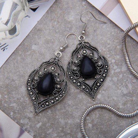 Earrings Assorted "drop" elegance, openwork, black color in black silver