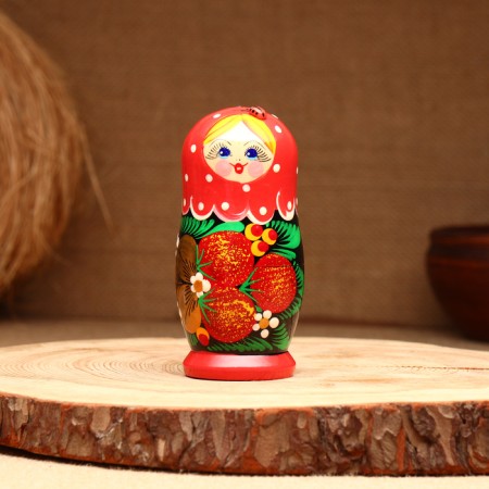 Matryoshka 5-doll "festive red" with God's cow, 10-11 cm-2