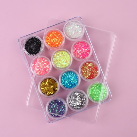 Sparkles for decor, large, set of 12 jars, in a plastic organizer, multi -colored-1